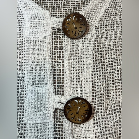 Nina Leonard White Open Knit Button Front Cardigan Boho Layering Top - Picture 9 of 11